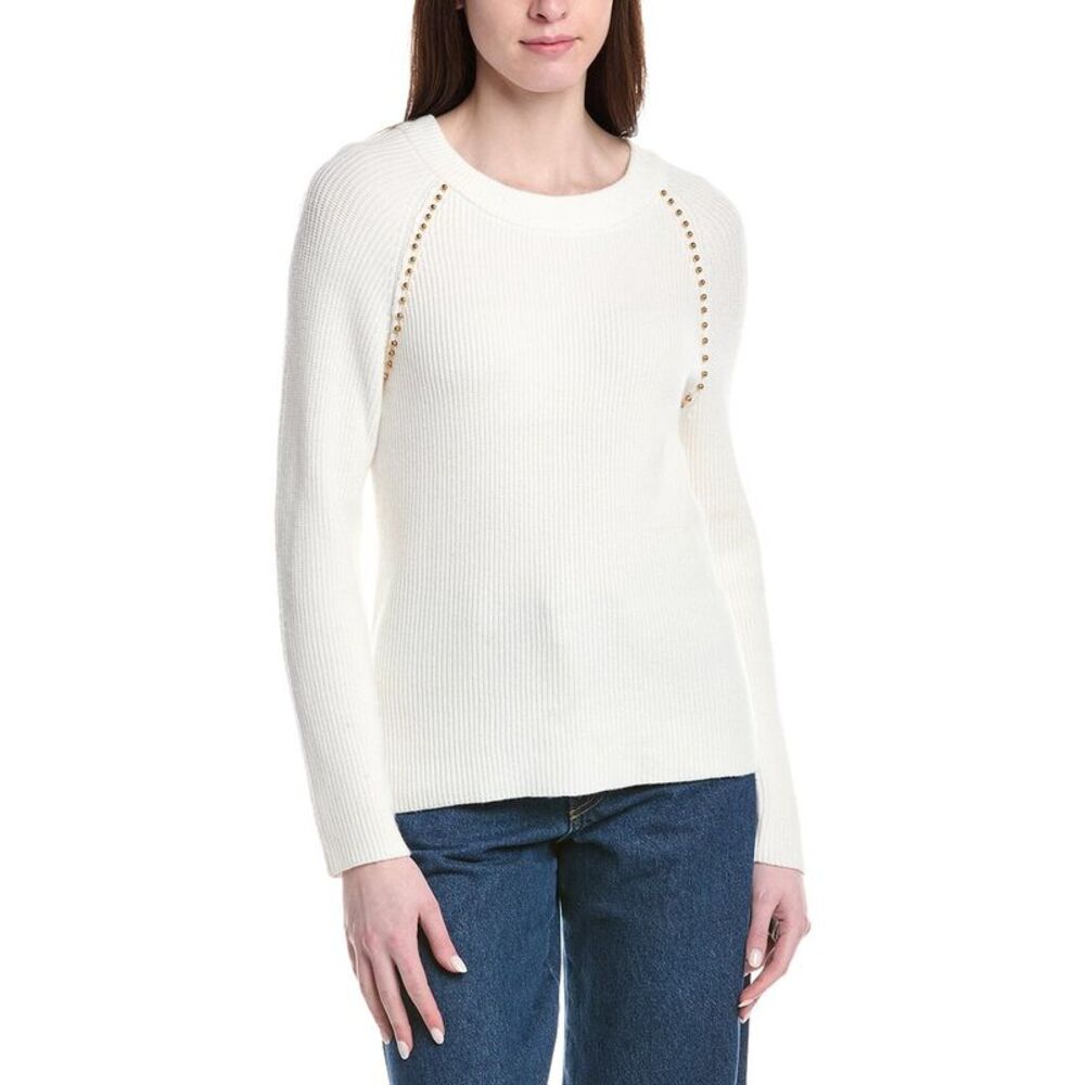 T Tahari Womens Crewneck Rib Top, White